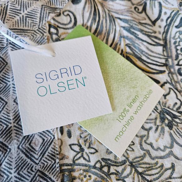 Sigrid Olsen Linen Tunic Top Size Small Tropical Mixed Pattern V-Neck Boho Beach - Picture 8 of 9